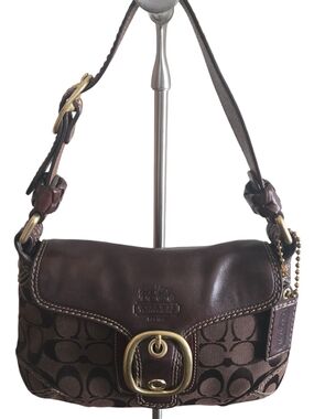 Coach Bleecker Soho Bag Vintage Brown Signature Canvas Flap Shoulder Purse 11441